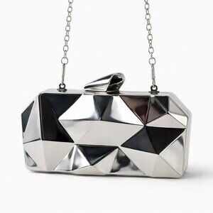 ✨ Chrome Geometric Metal Crossbody Clutch Purse